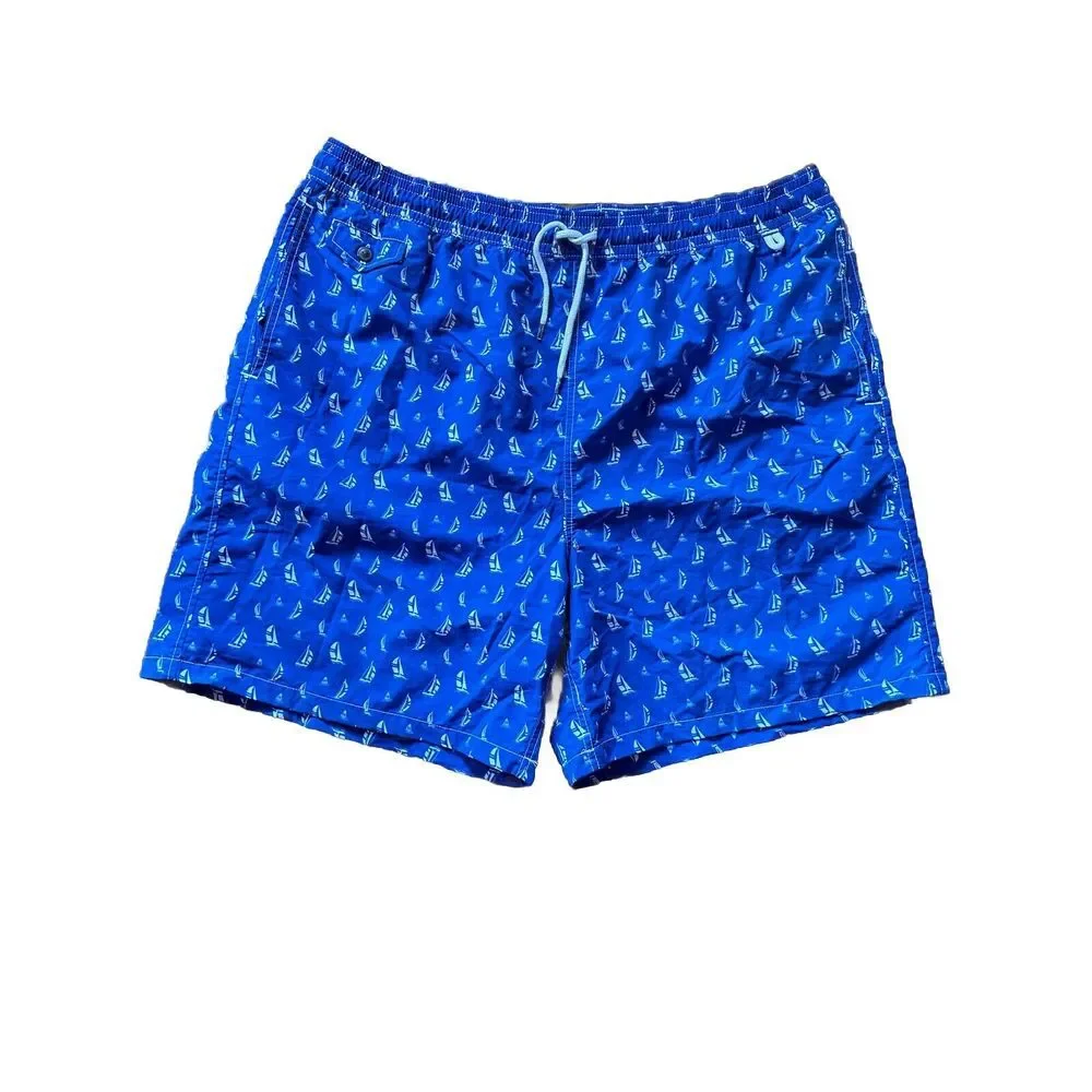 Polo Ralph Lauren Blue Sailboat Swim Trunks Men Board Shorts Size2XLT‎ No Liners